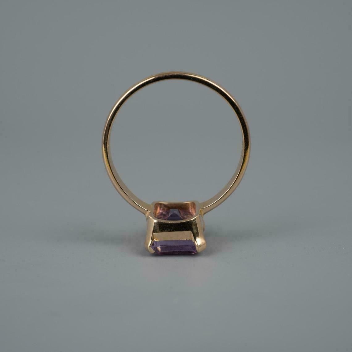 14K Yellow Gold Plated 2Ct Emerald Cut Simulated Amethyst Lovely Solitaire Ring