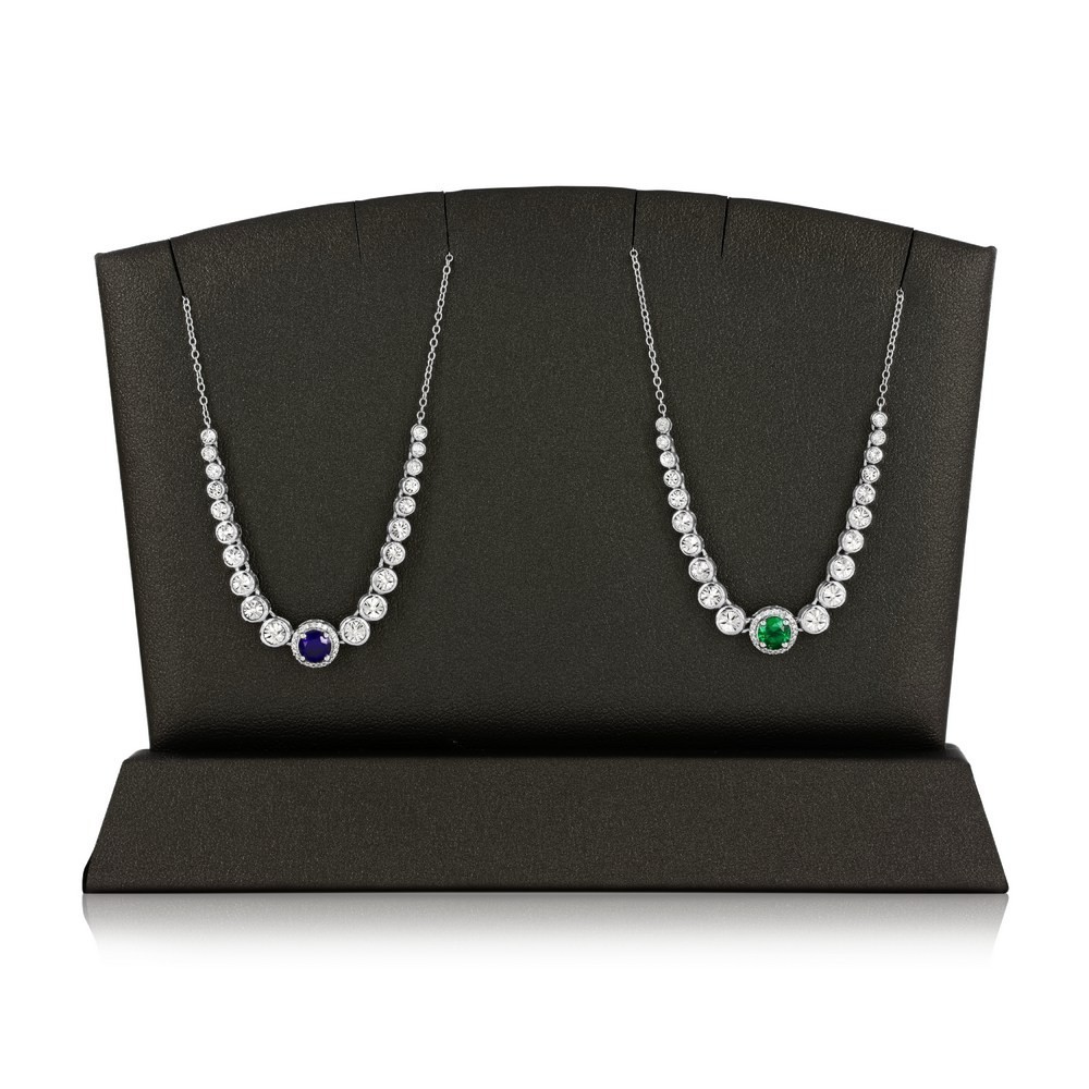 Sterling Silver, Lab-Grown 0.41ct Emerald & 0.07ct Natural Diamond Necklace