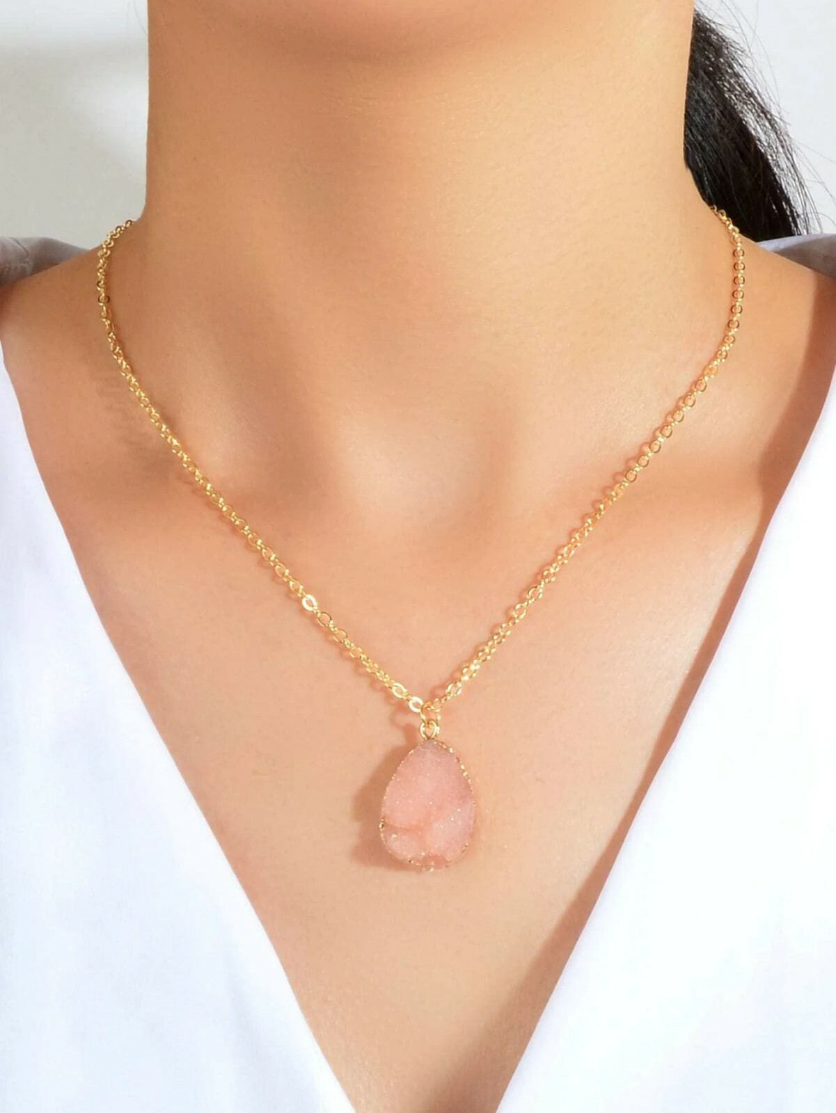 Boho Chic Gold Chain Colorful Stone Resin Water Drop Pendant Ethnic Necklace