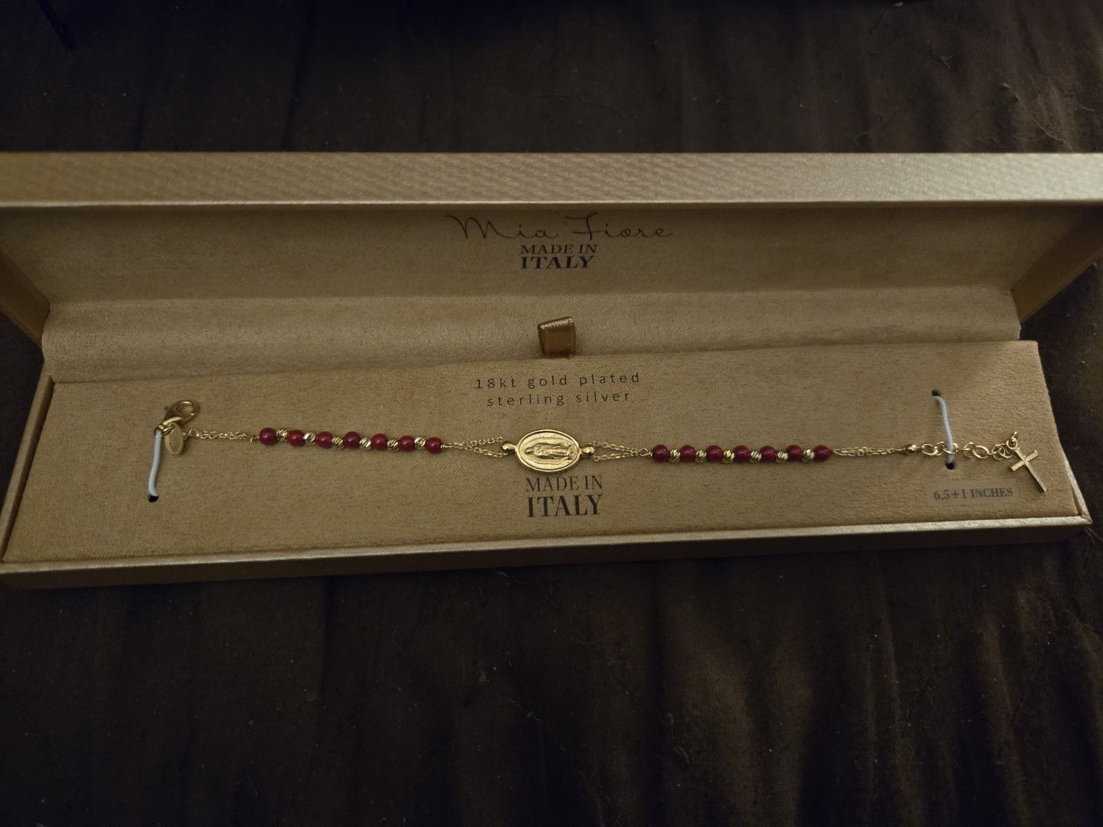Mia Fiore 18K Gold Plated Sterling Silver Red Beaded Cross Charm Bracelet