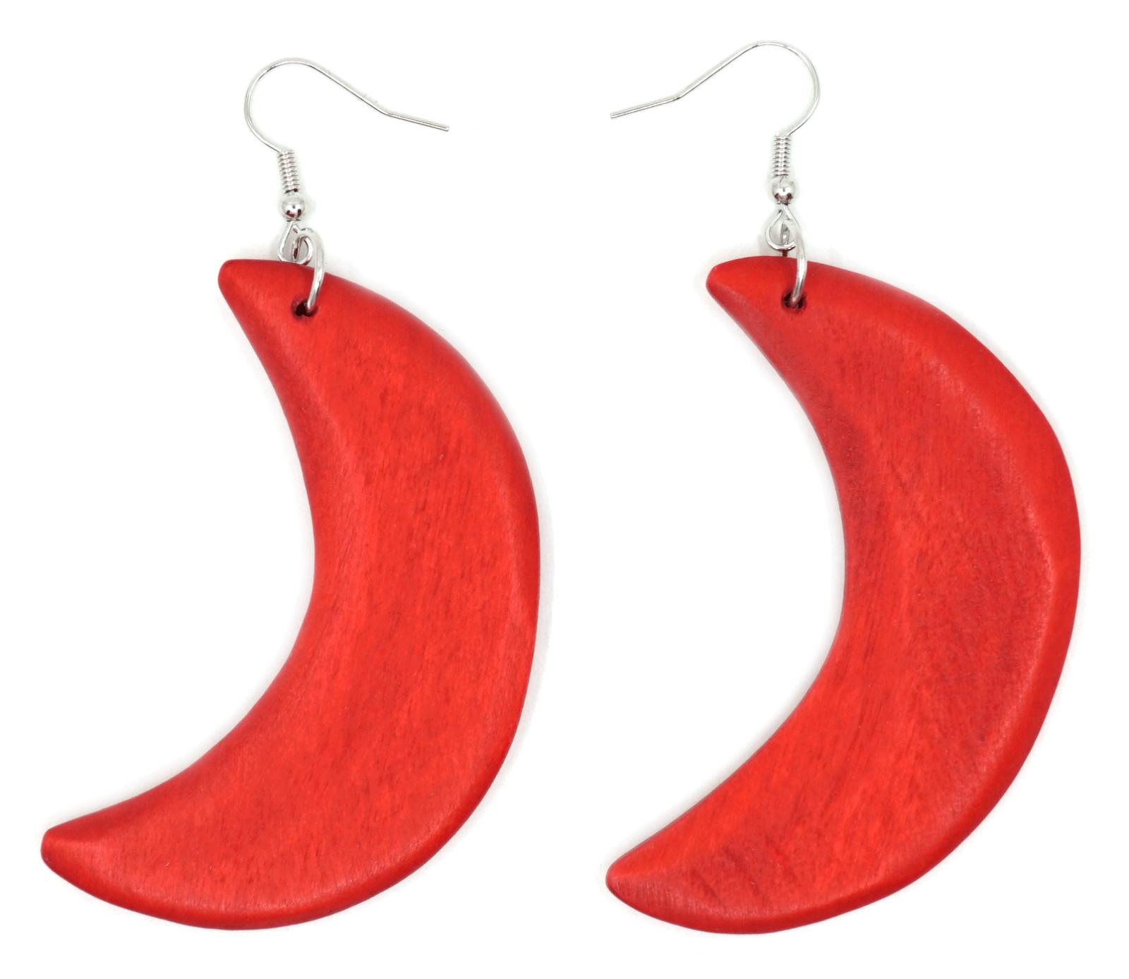 TB Crescent Moon Wood Natural Multi-Color Fashion Jewelry Long Dangle Earrings