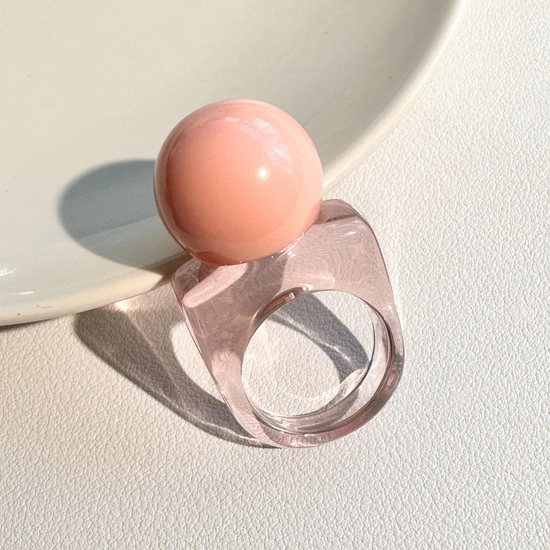 Resin Ball Shape Ring Chunky Geometric Adjustable Wedding Band Women Jewelry