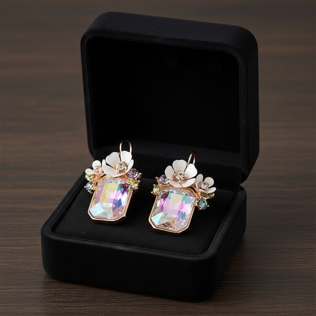 US Seller Betsey Johnson Flower Cluster Stone Drop Earrings