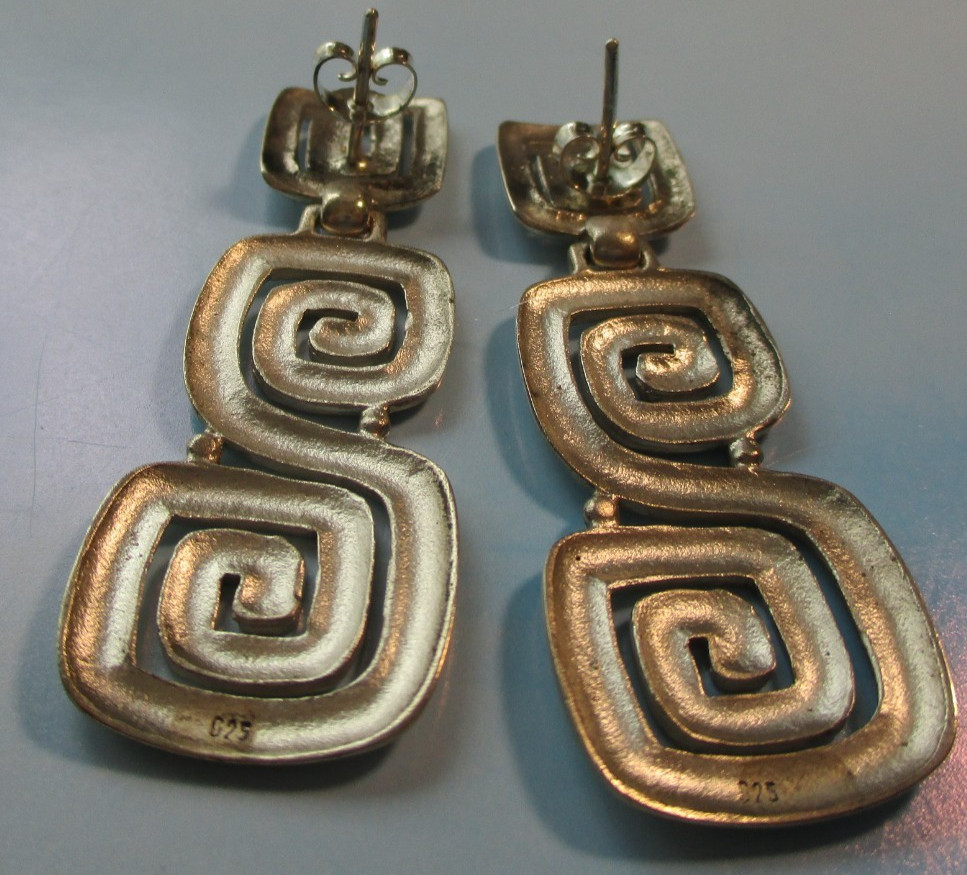 Greek Key (Meander) Jewelry Sterling Silver geometric dangle earrings, 13.1grams