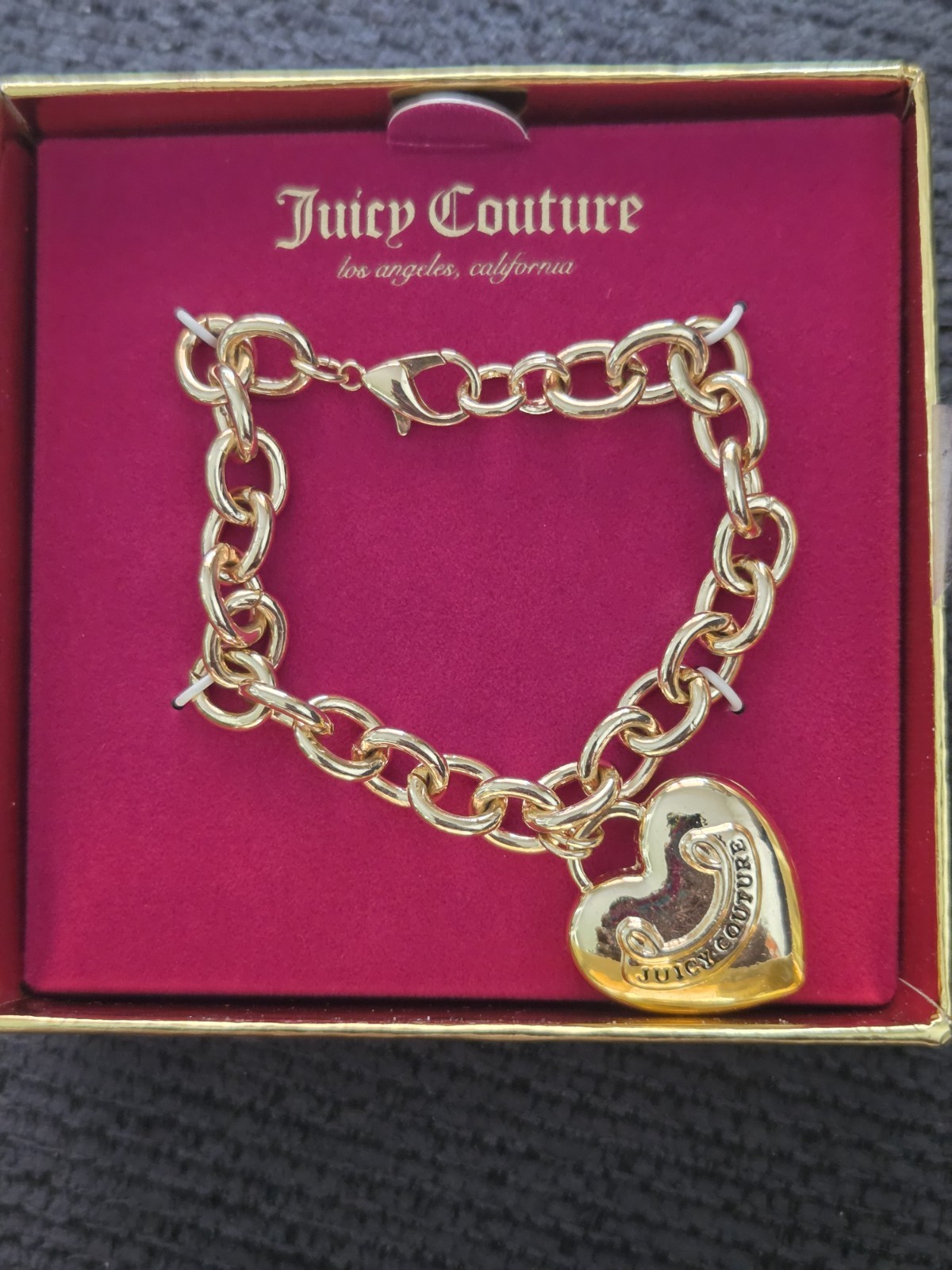 Juicy Couture Gold Puffy Heart Charm Chain Dangle Bracelet