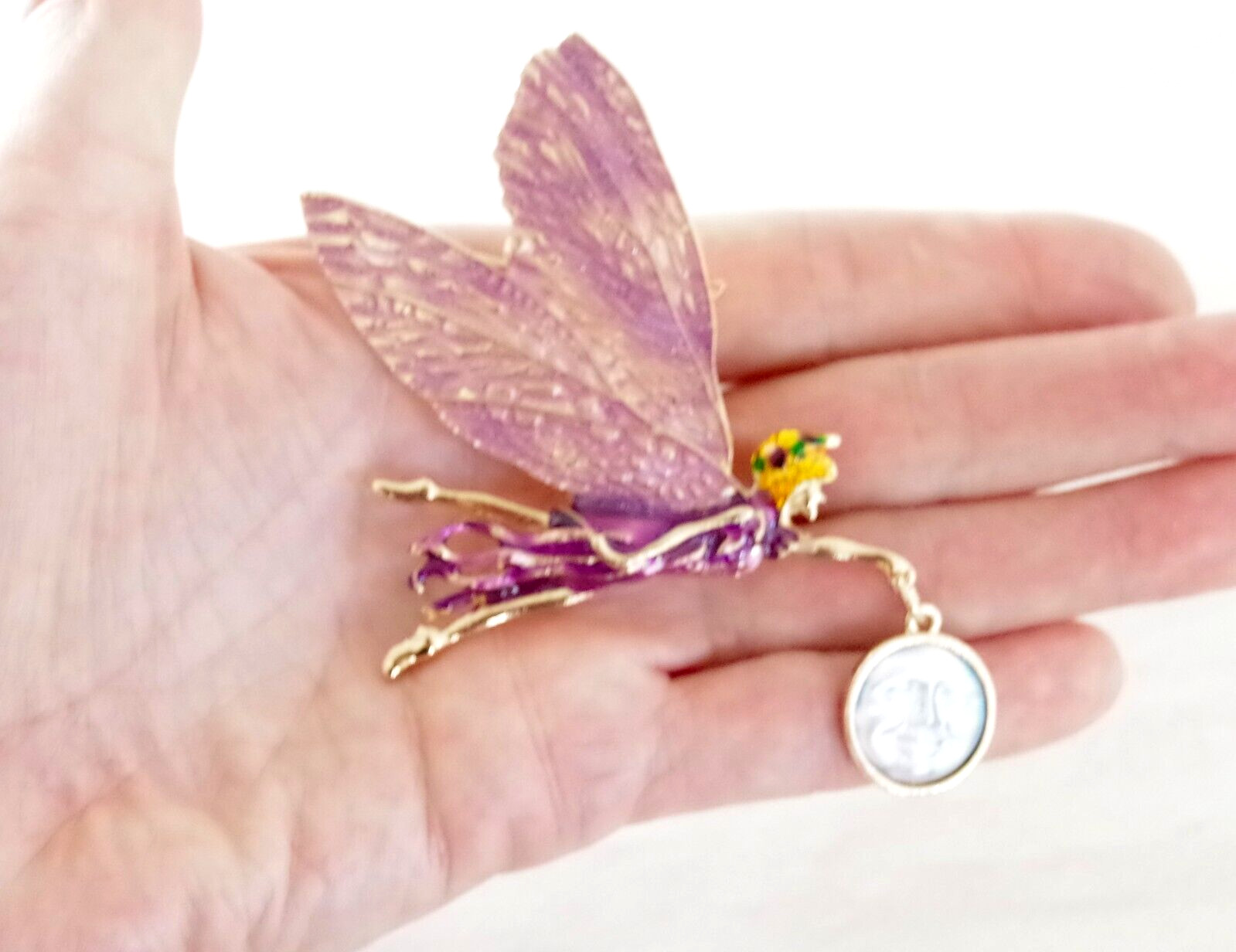 3″ NWOT DESIGNER STYLE FAIRY GODDESS w/ AB MOON FACE DANGLE PENDANT BROOCH COMBO