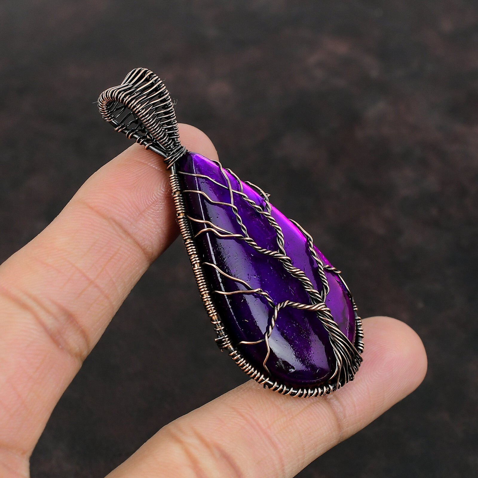 Pink Fire Labradorite Copper Gift For Love Wire Wrapped Tree Of Life 2.76″