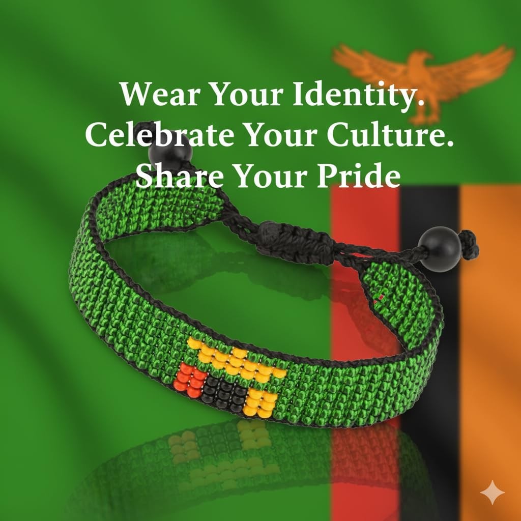 Zambia Flag Bracelet: Handmade Bracelet,Adjustable Beaded Boho-Style Rope Ban…