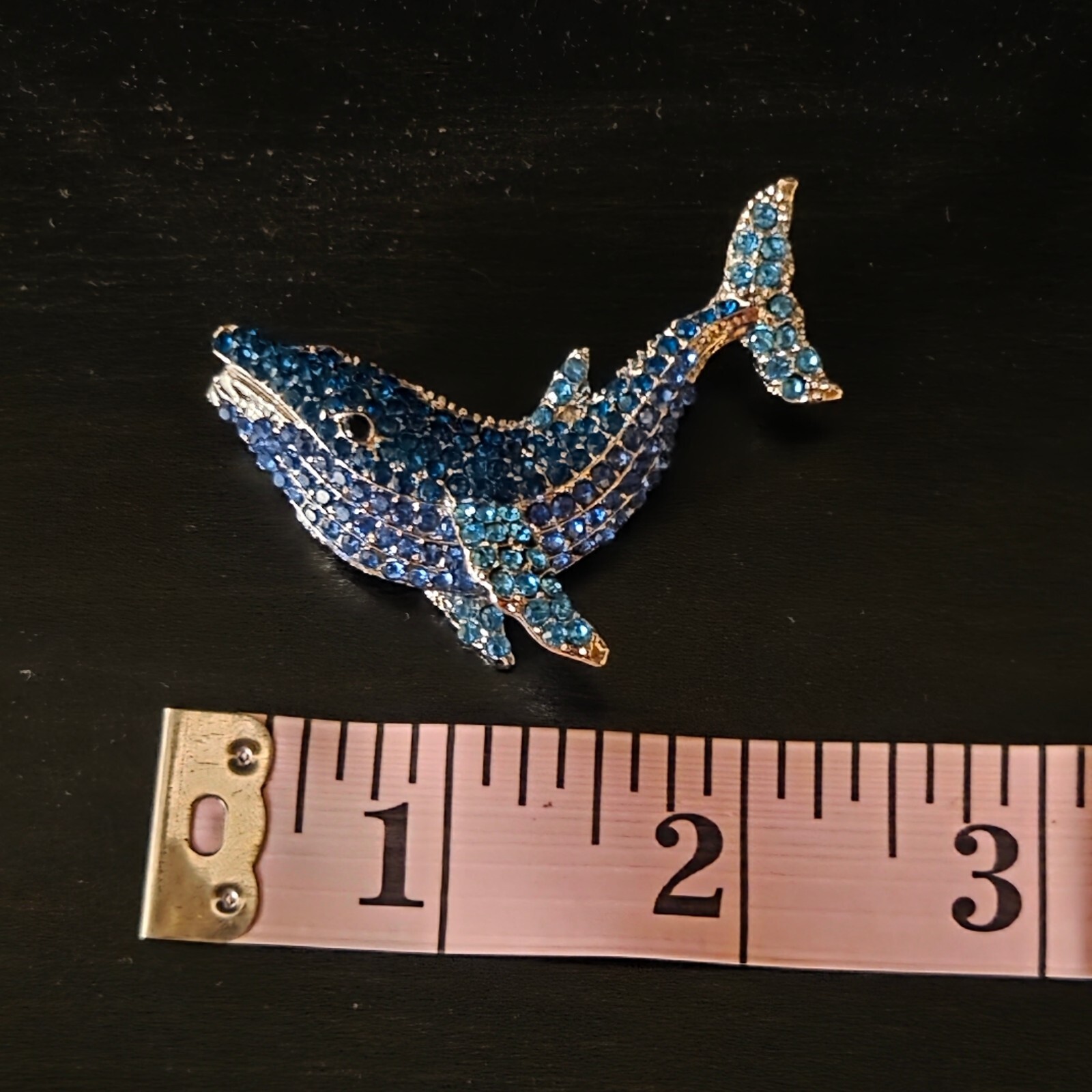 Blue Rhinestone Silver Tone Whale Brooch Y2K Whimsical Mermaid Sea Theme