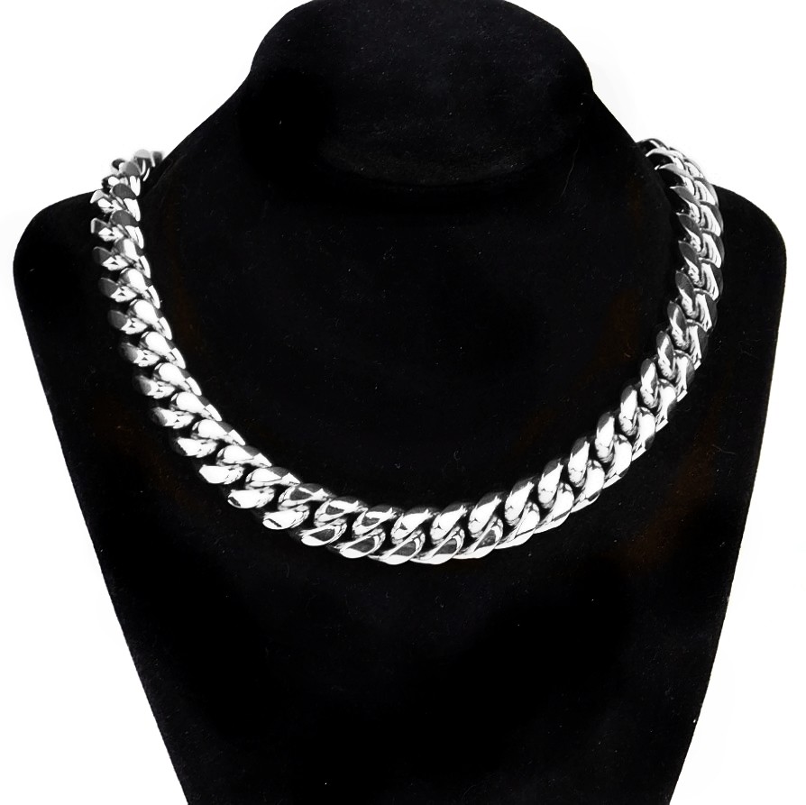 Mens 18″ In Choker Chain Stainless Steel 14MM Cuban Link Heavy Hip Hop Necklace