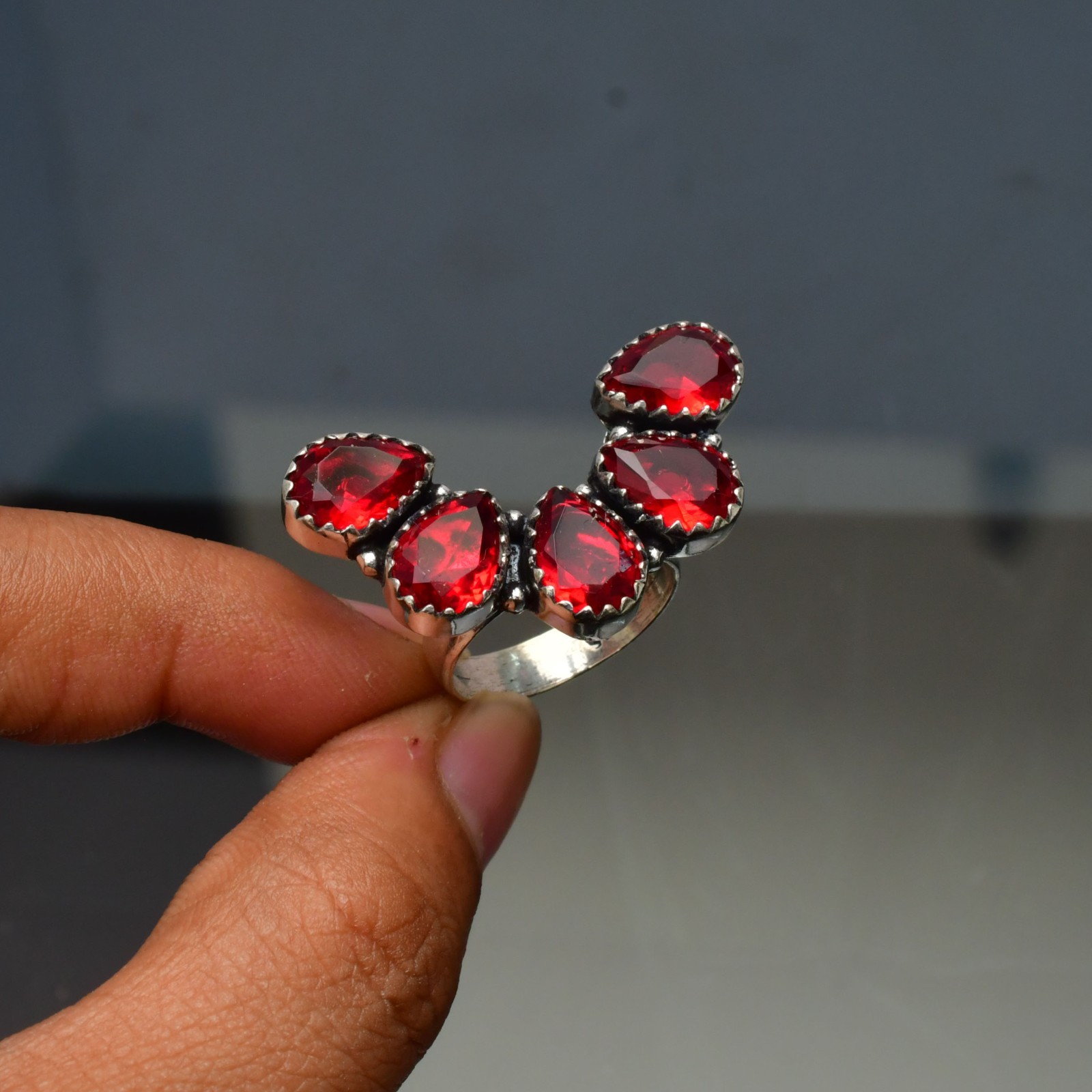Garnet (Lab-Created)Gemstone 925 sterling silver Handmade Ring- All Size