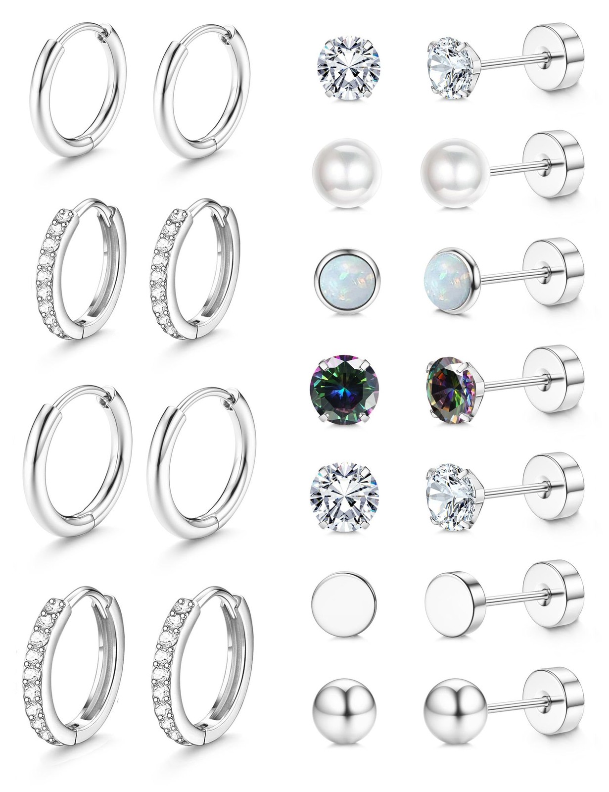 Jstyle Hypoallergenic Silver Stud Hoop Earrings for 6mm x 5mm, Tone