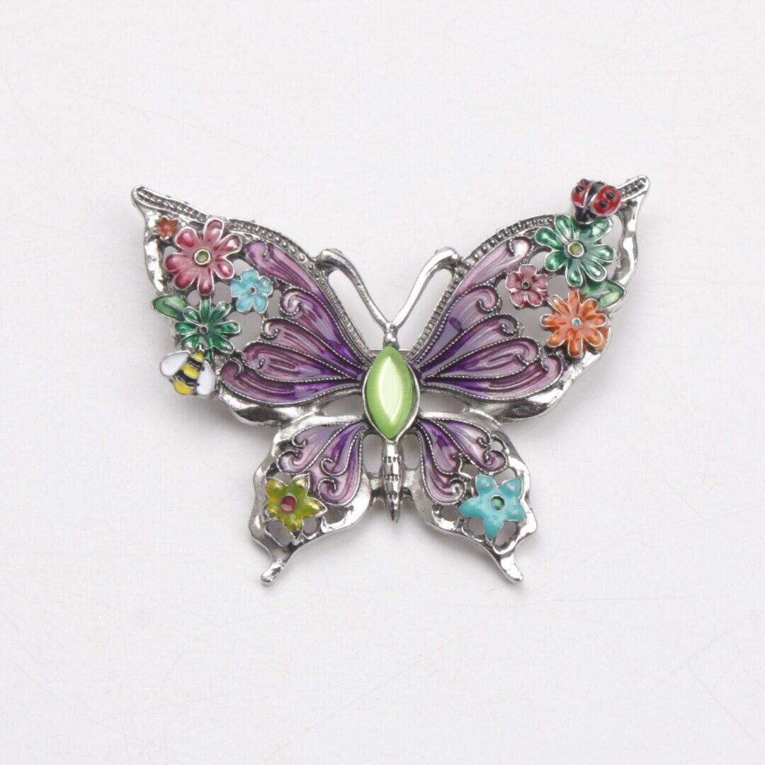 Multicolor Enamel Flower Butterfly Brooch