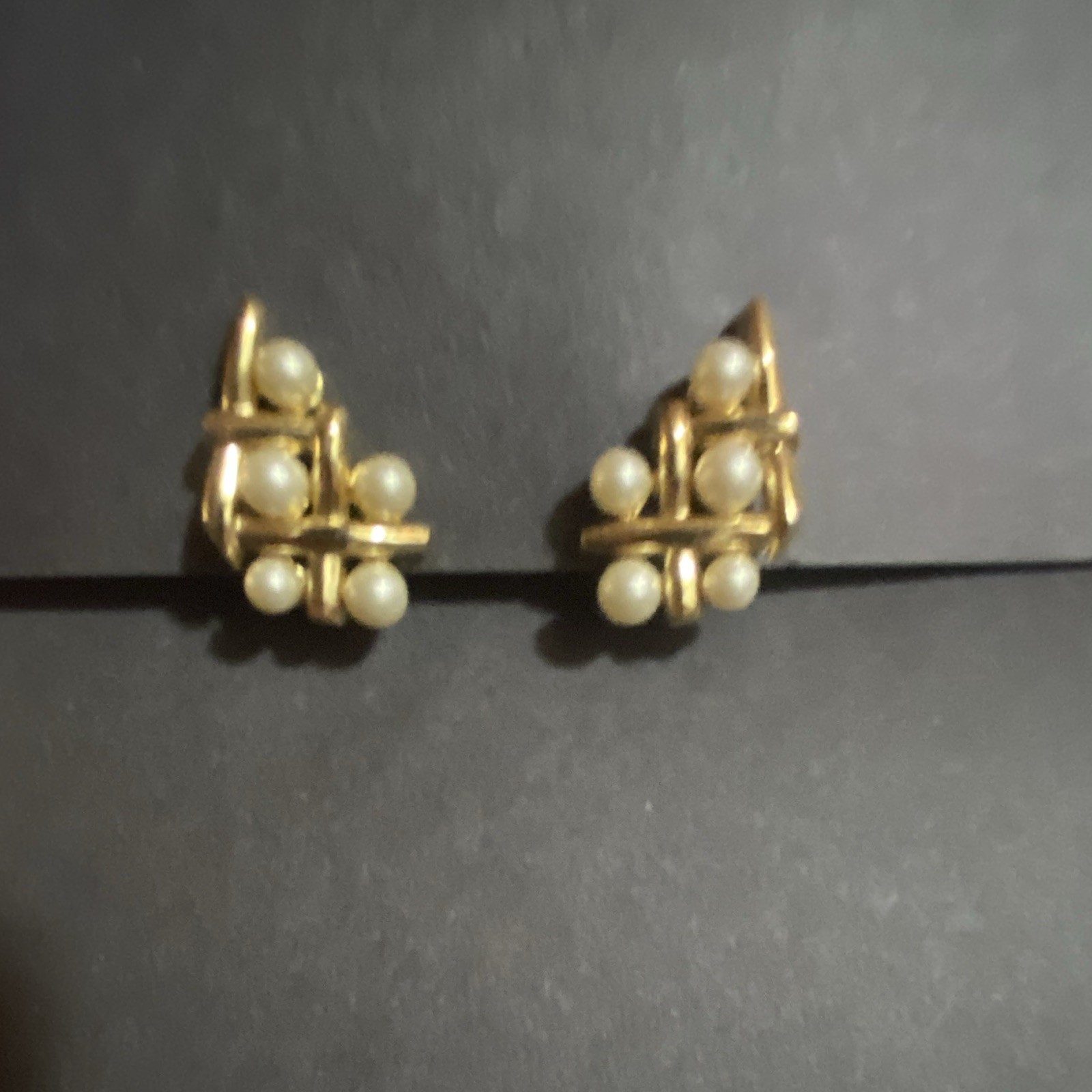 Vintage Trifari clip on earrings, pearl and gold tone