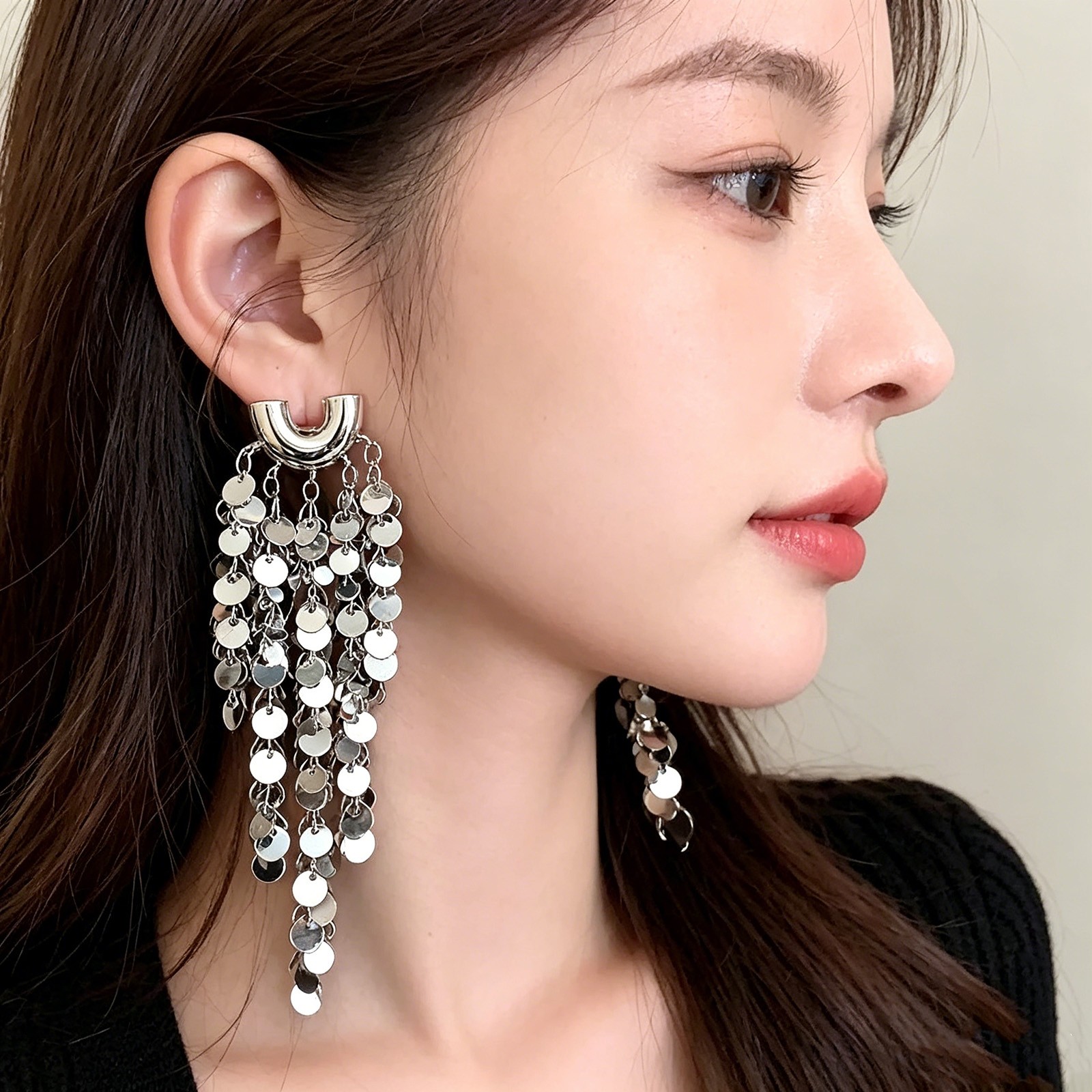 Shiny Sequin Tassel Drop Earrings Bohemian Long Dangle Earrings Party Wedding