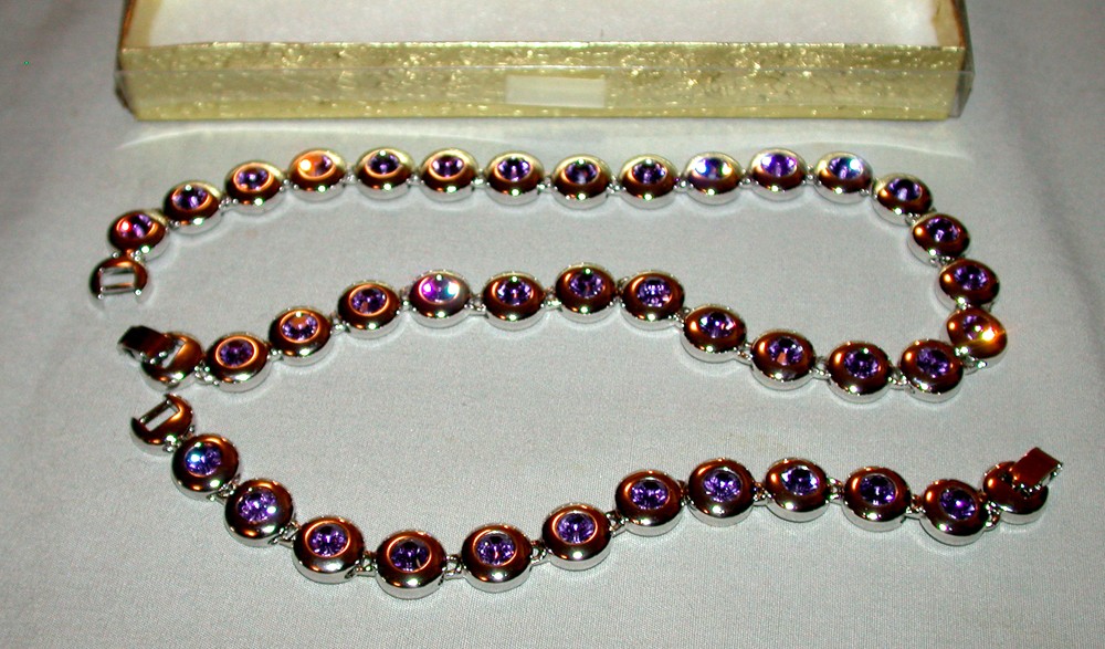 Nolan Miller 21st Century Necklace & Bracelet Purple Crystal Silver -Tone Set
