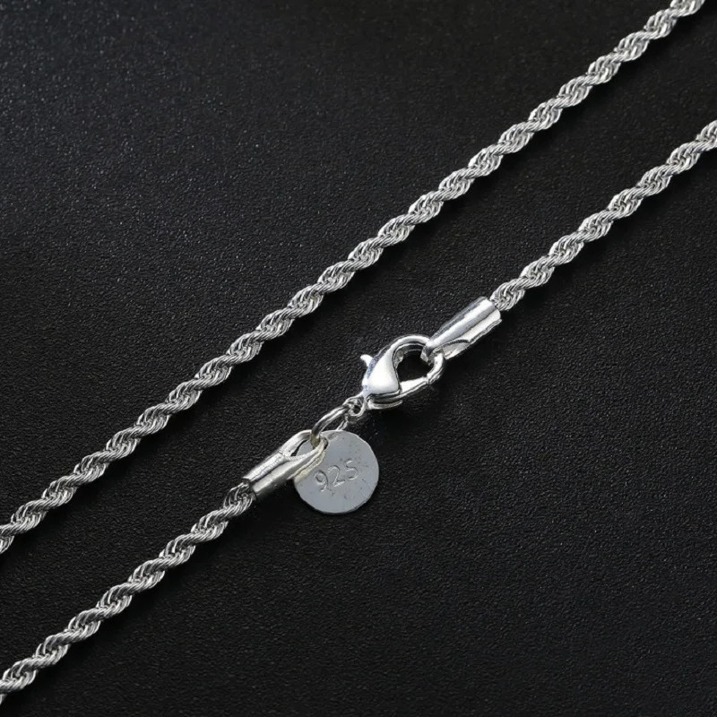 Hot 16-30INCHES 925 Sterling Silver 2MM Twist Rope Necklace for woman fashion de