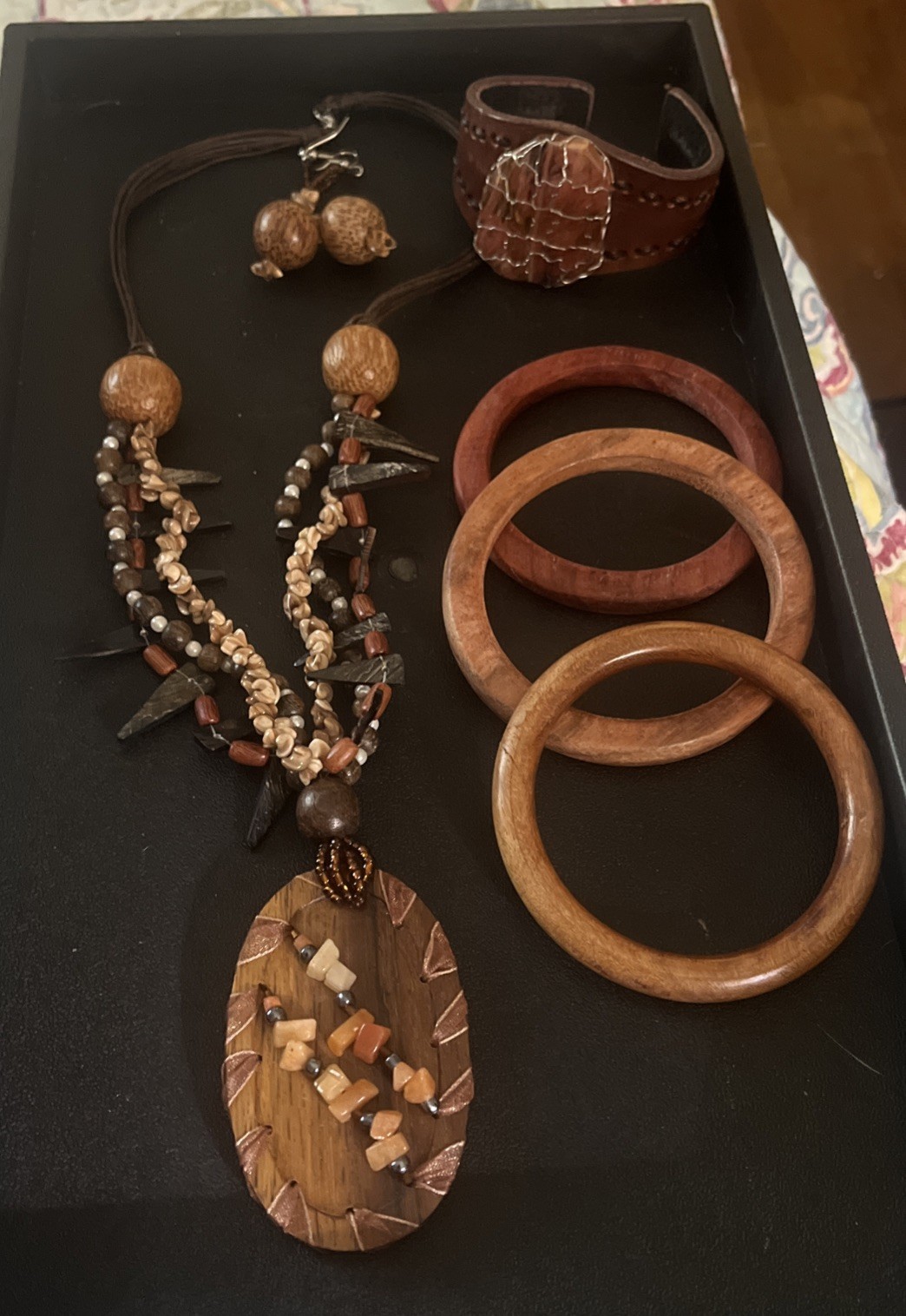 Artisan Boho Jewelry Bundle – 1 Necklace, 4 Bracelets, 1 Pair Earring Wood Cool