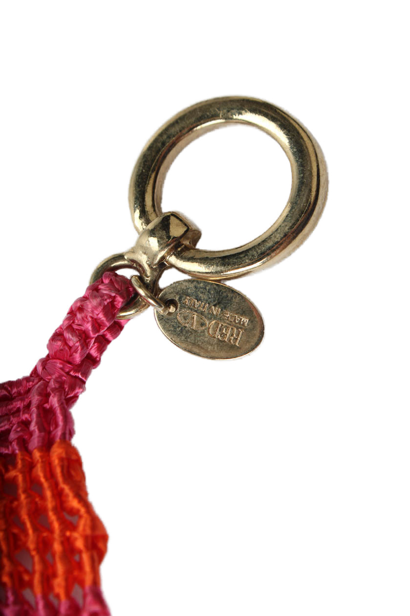 RED Valentino Womens Gold Tone Pink Straw Wood Bead Cuff Bracelet 7.5″