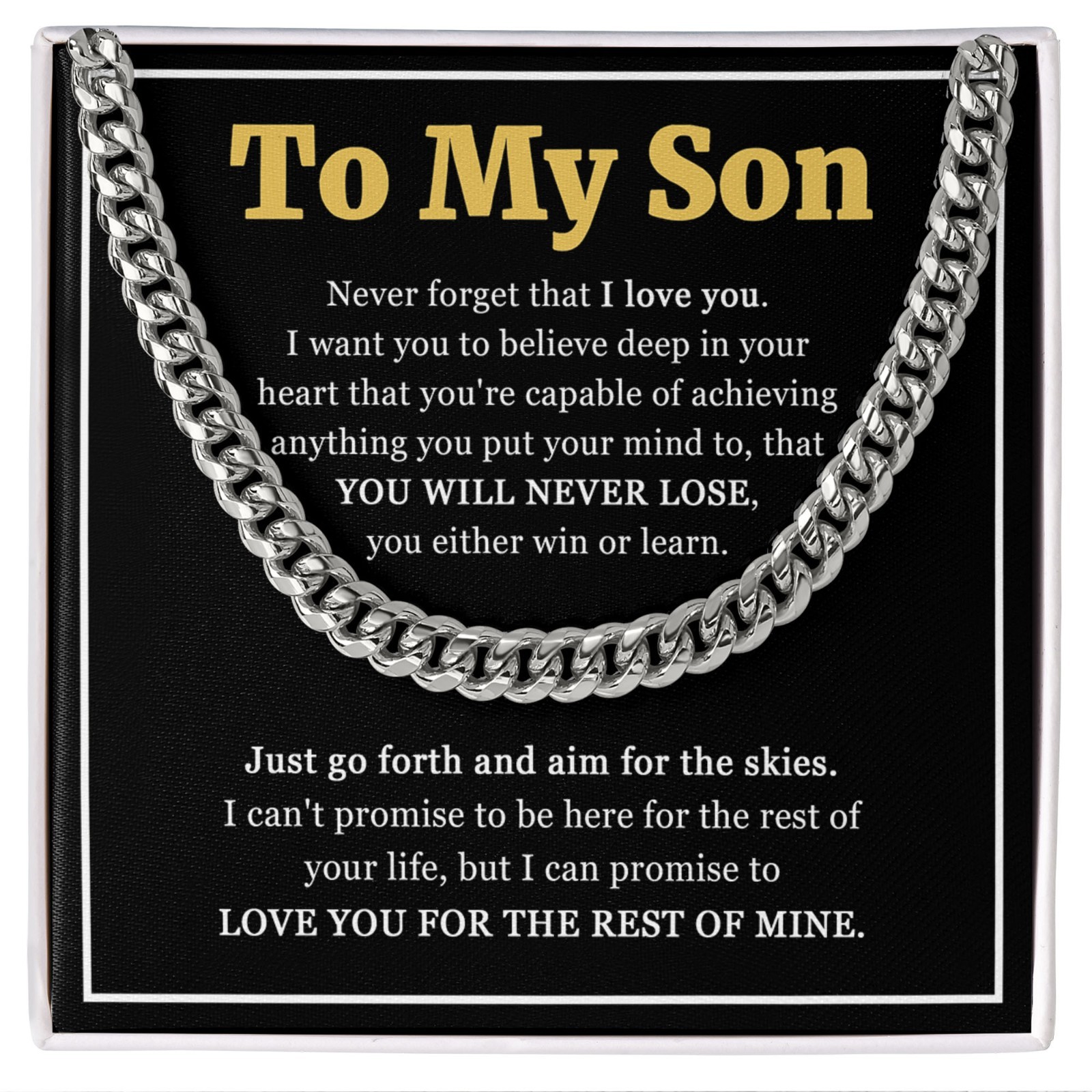 To My Son Necklace Cuban Link Chain, Encourage Bday Gift from Mom Dad I Love You
