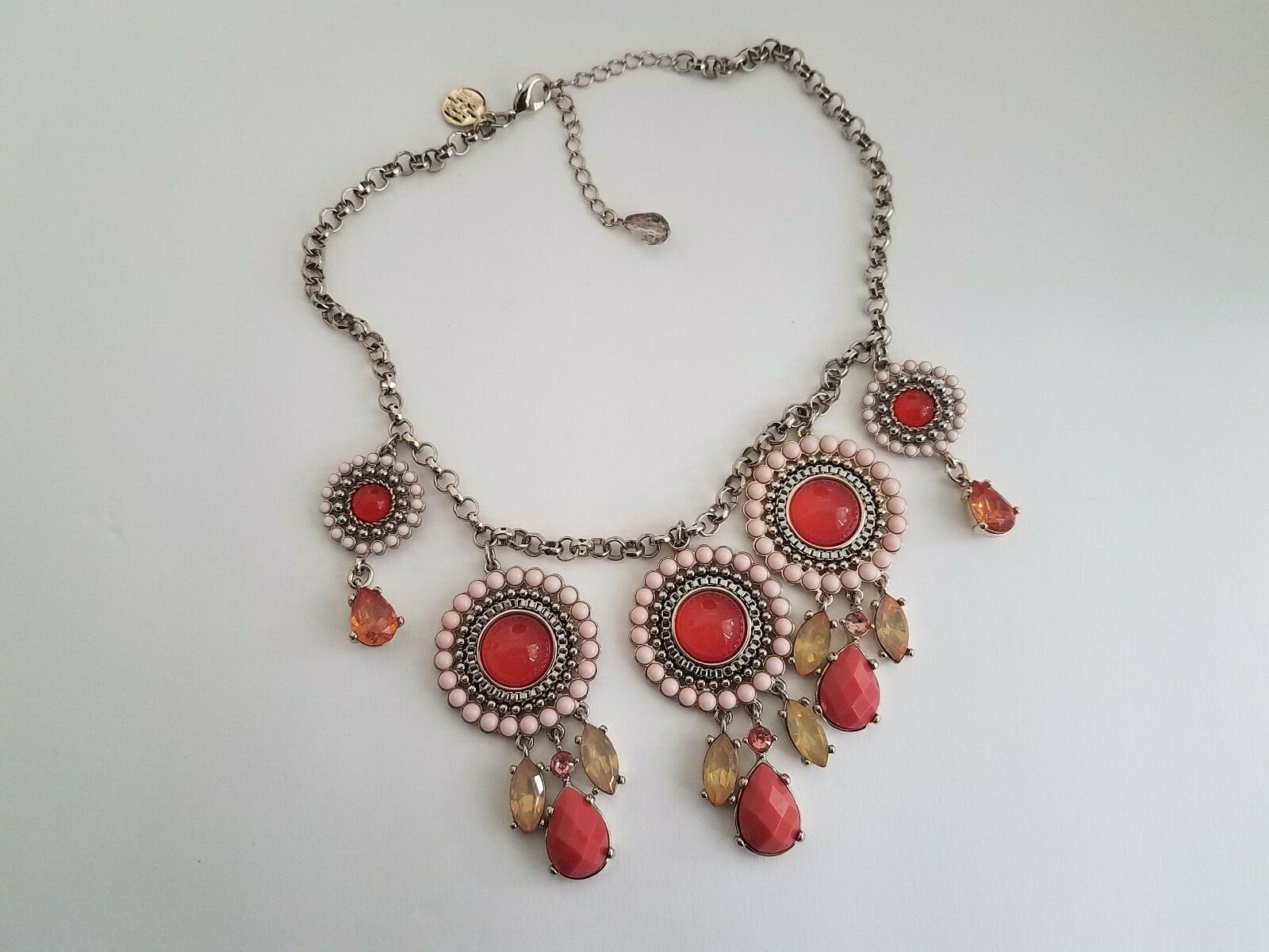 White House Black Market Pink Orange Statement Necklace
