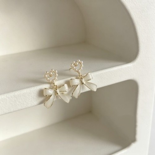 Heart Bow Stud Earrings Dangle Drip Charm Trendy Delicate Jewelry 1 Pair