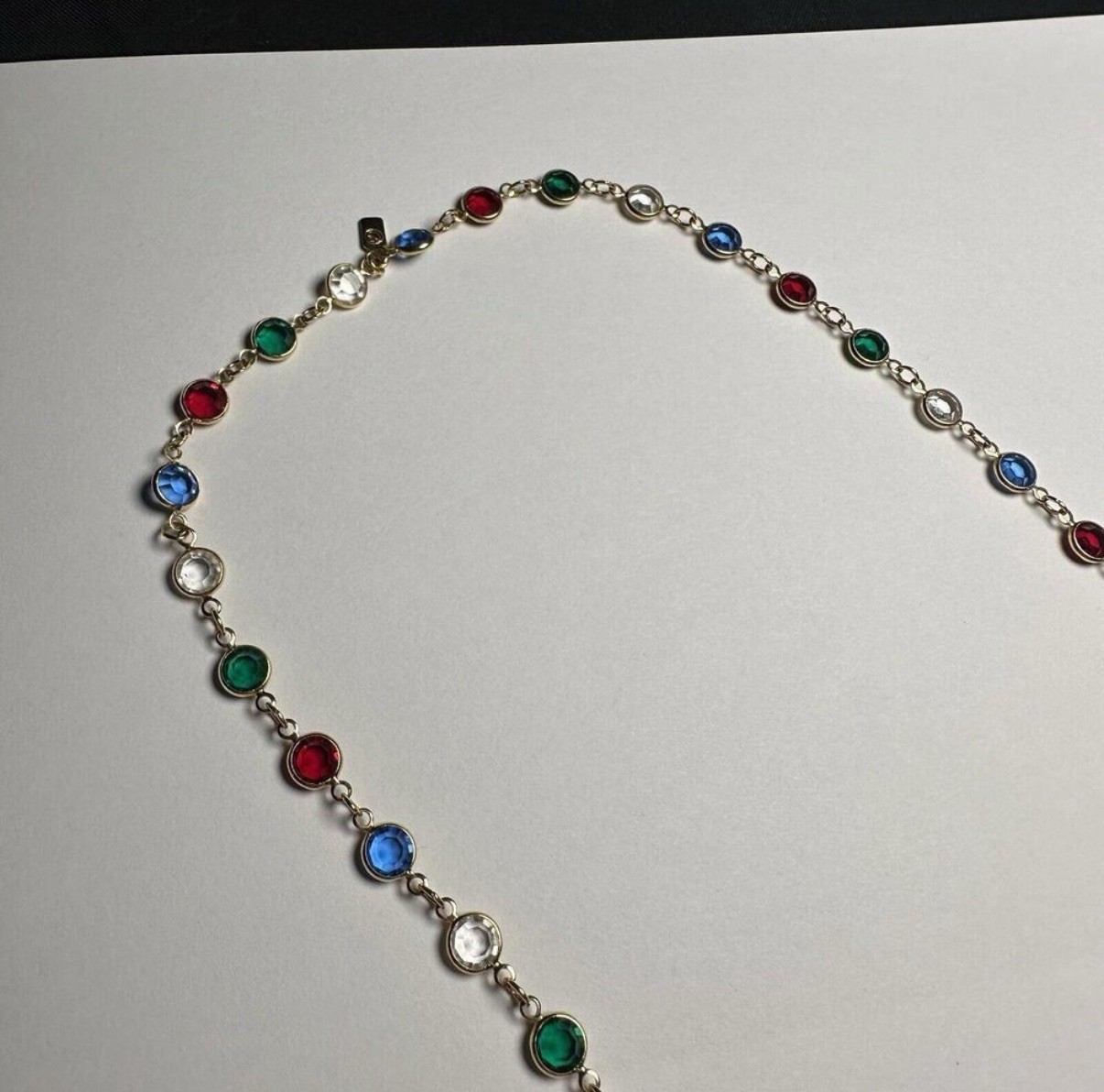 Swarovski Crystal (Swan Signed) Colorful Red Green Blue Clear Gold Tone Necklace