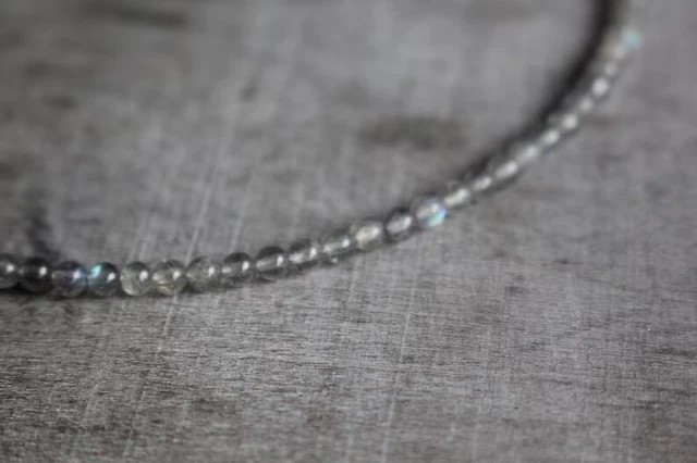 Natural Labradorite Moonstone 4mm Round Beaded Choker Minimalist Dainty Necklace