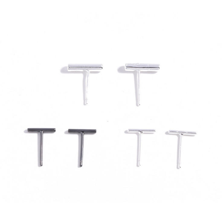S925 Sterling Silver Bar Round Square Stick Line Stud Earrings Minimalist PE18
