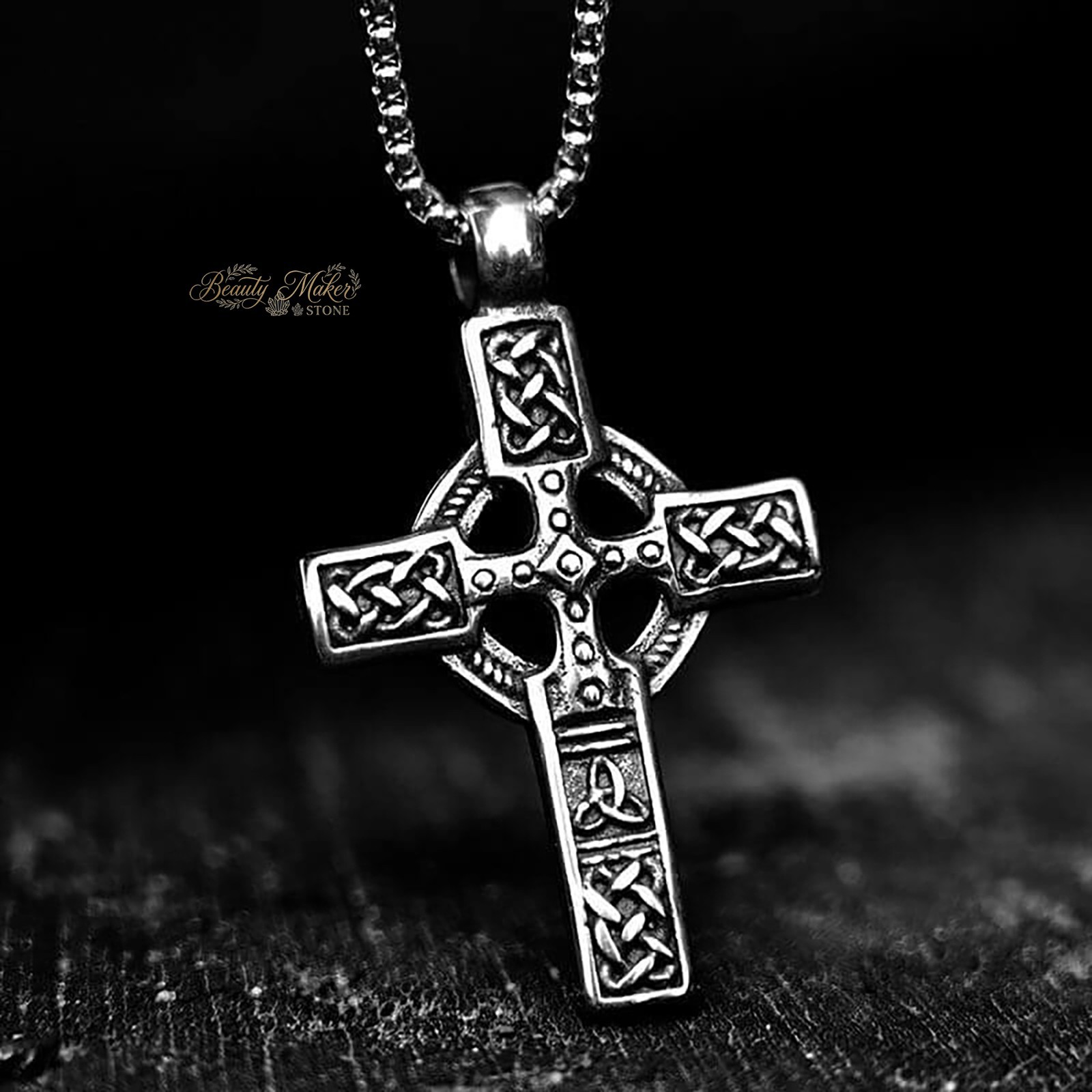 Vintage Celtic Knot Cross Pendant Necklace for Men Viking Gothic Jewelry Gift