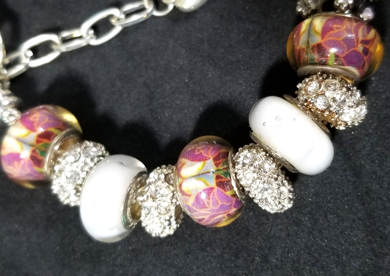 7.9″ SNOWFLAKE CHARM MURANO LAMPWORK GLASS BEADS RHINESTONE SPACERS BRACELET