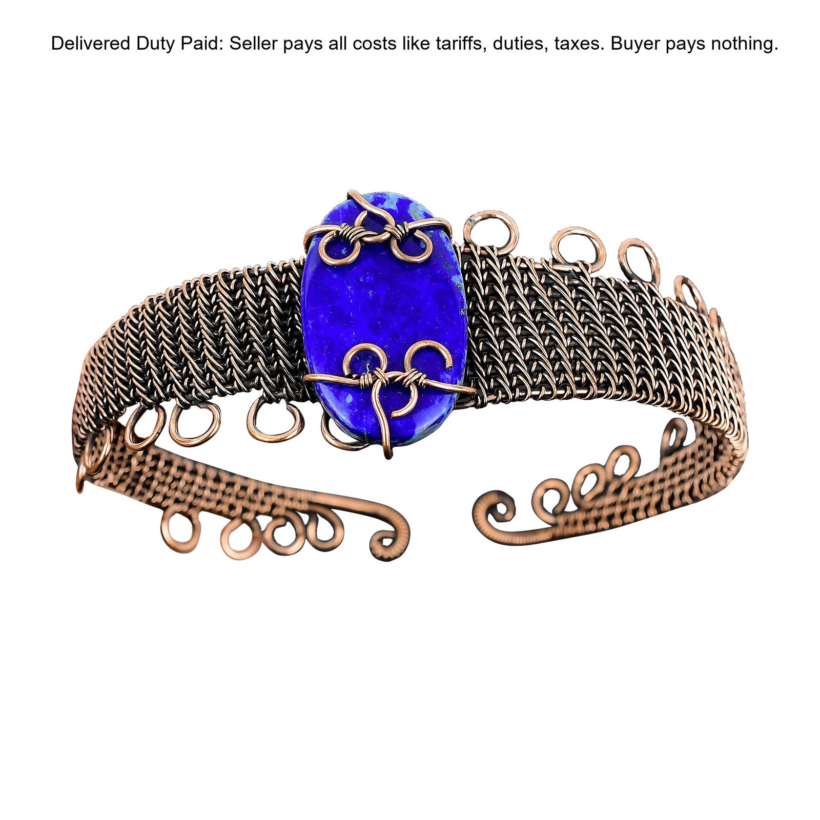 Lapis Lazuli Gemstone Daughter September Boho Wire Wrapped Bangle Jewelry Copper