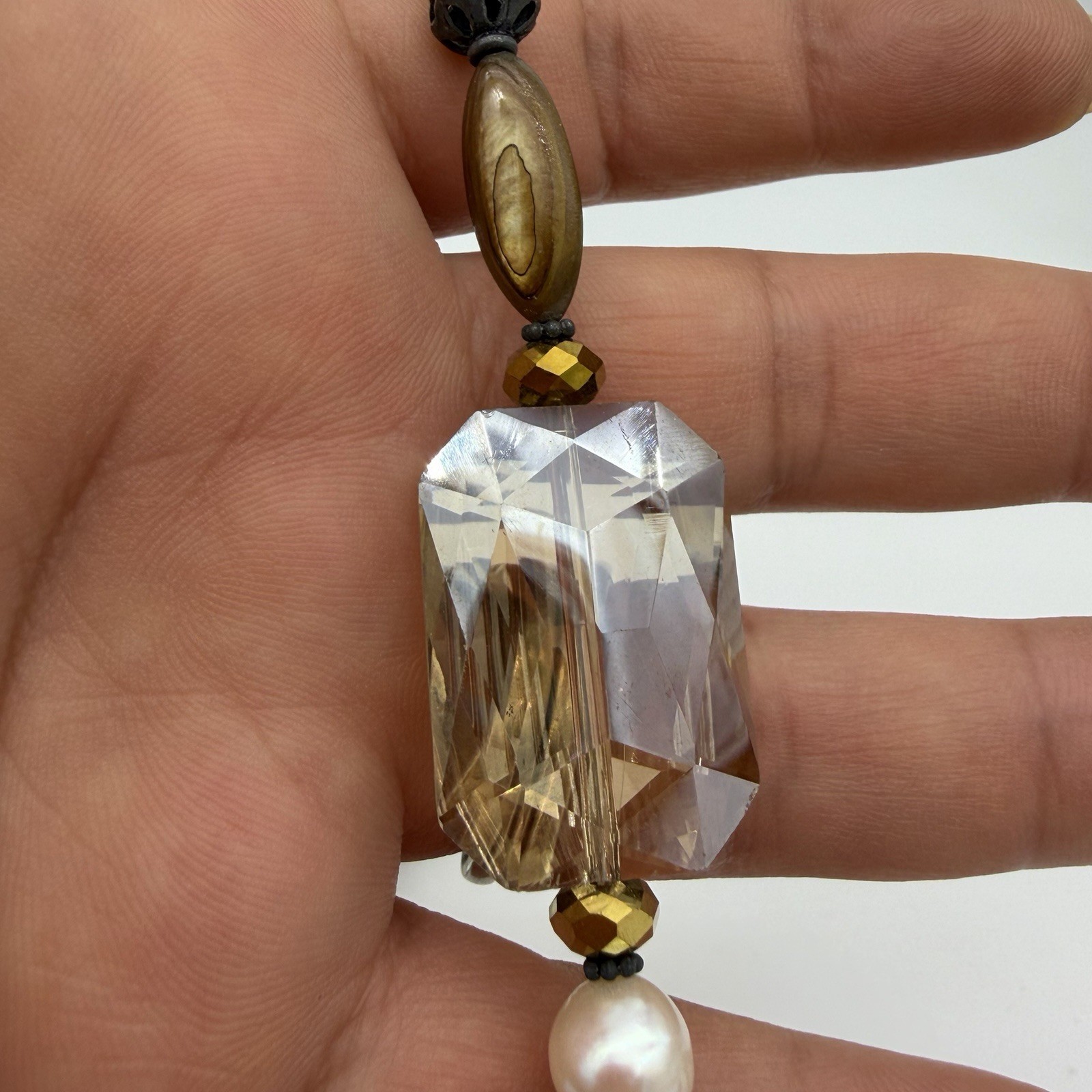 Vtg Sterling Silver Pearl Crystal Necklace Signed Donna Dresler Statement
