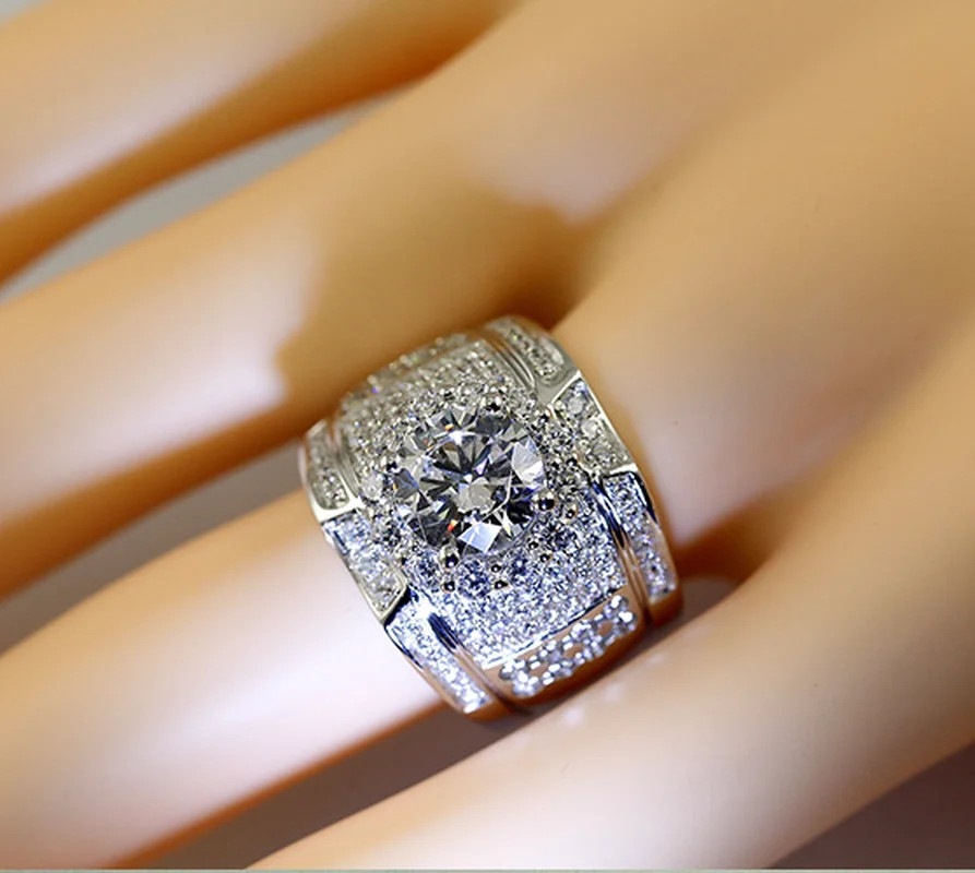 Milangirl Sterling Silver Big Zircon Stone Ring Unisex