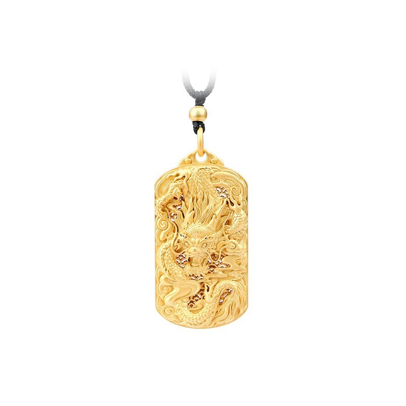 Power Dragon Carved Pendant Necklace Lucky Charm 18K Gold Plated Dainty Gemstone
