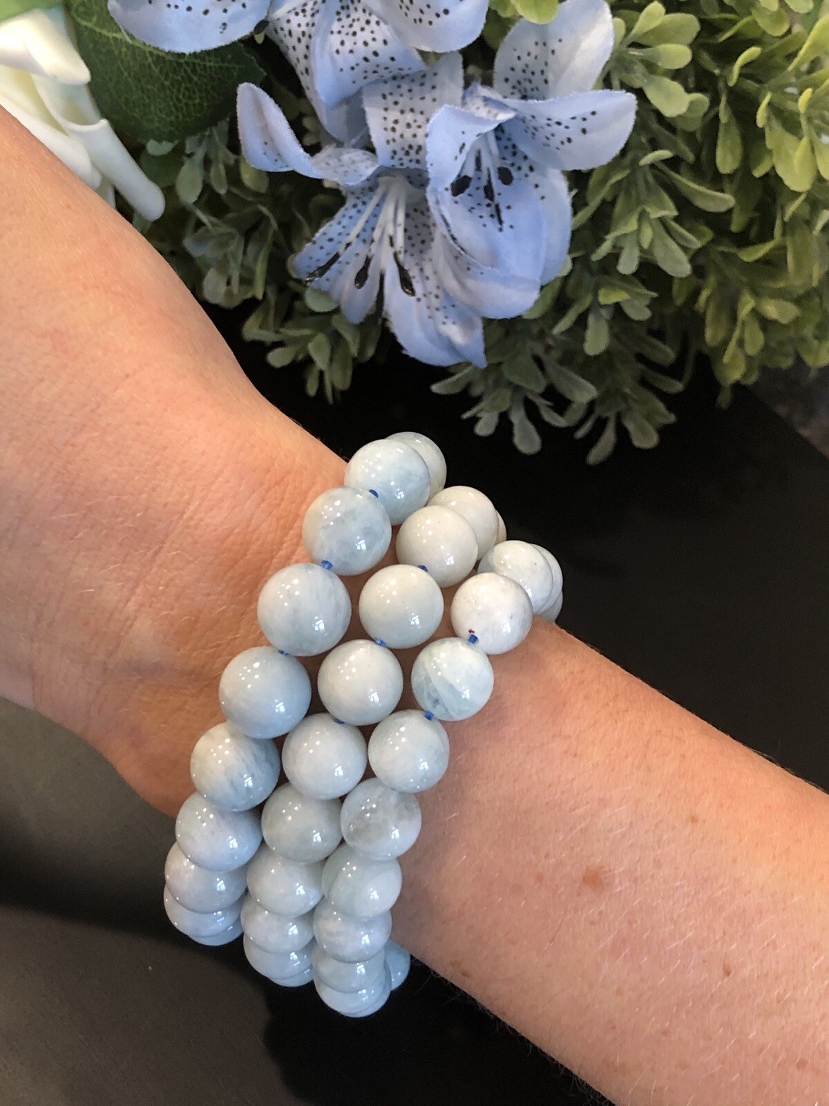 10mm Genuine AAA Light Blue Aquamarine Beads Stretch Bracelet 7.5”