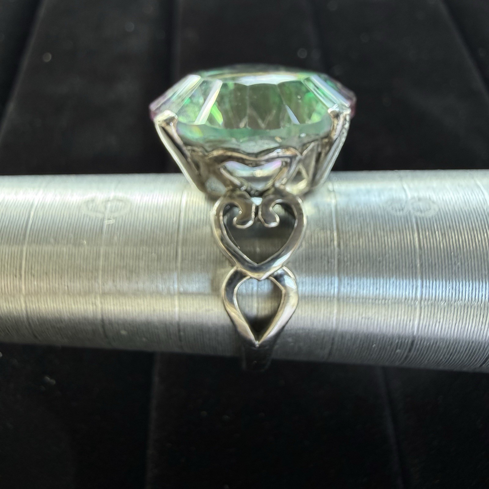 LUCCN Sterling Silver Floral Shank Large Oval Brilliant Mystic Topaz Ring Size 7