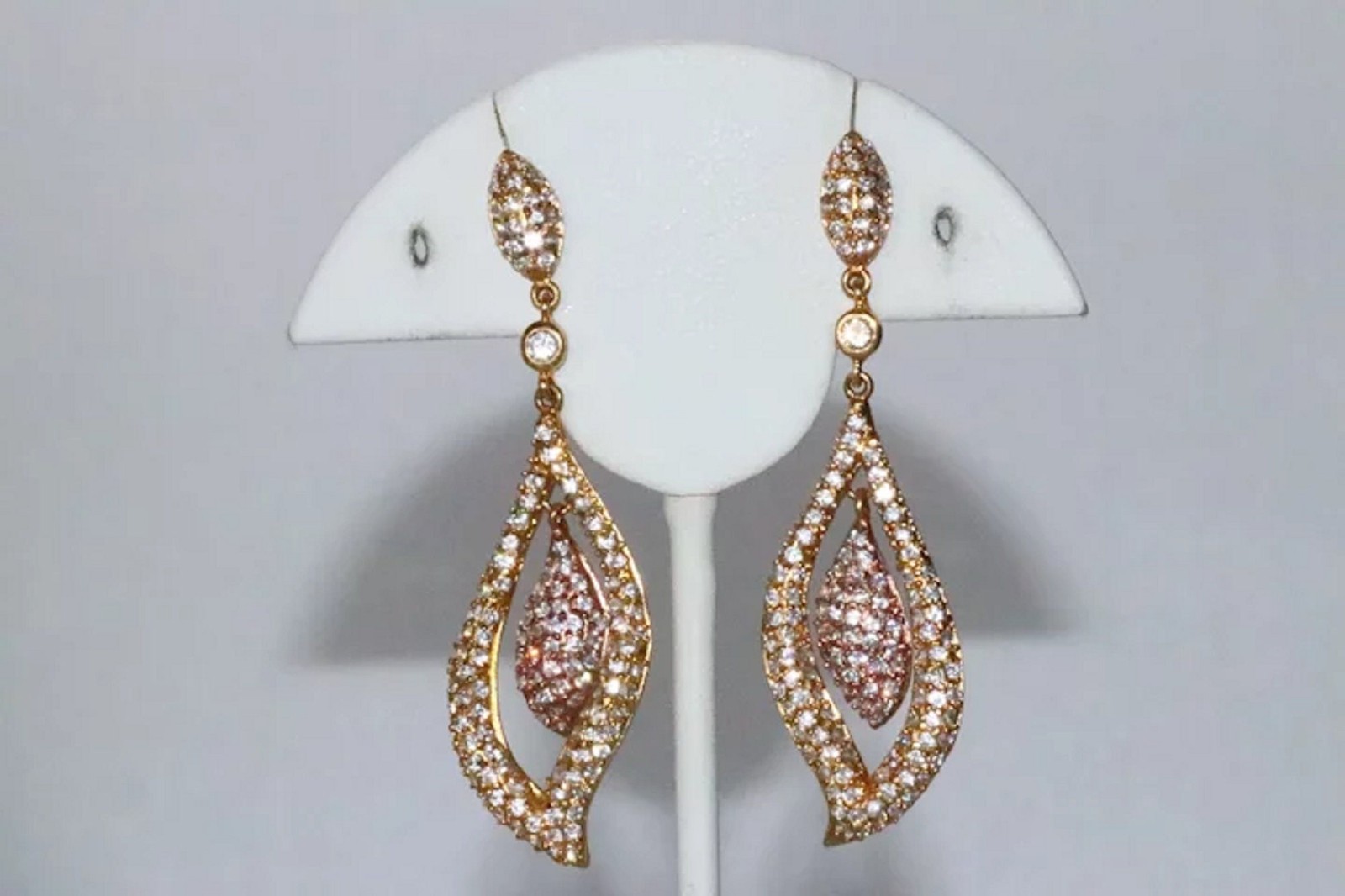 Sterling Silver Yellow and Pink Gold Overlay Pave Cubic Zircon Chandelier Tear