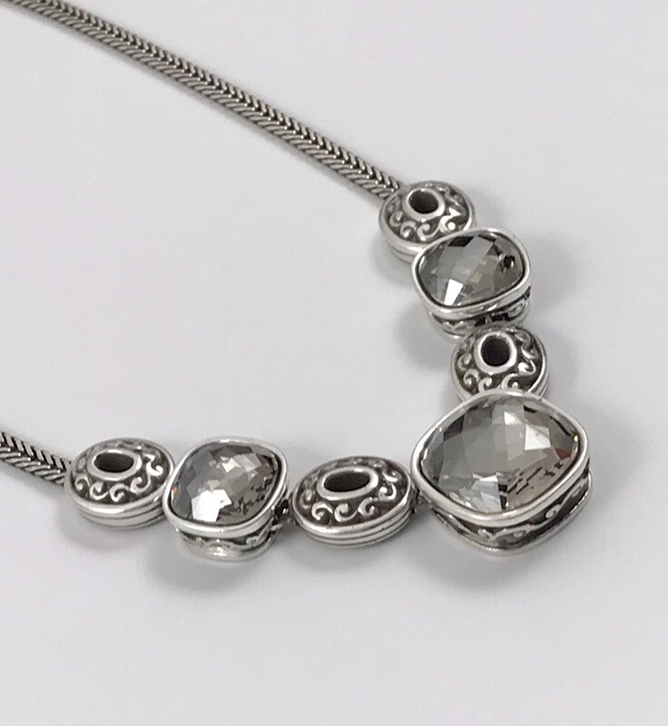 Brighton Venus Rising Silver Smokey Crystals Flat Chain Necklace 17 In. #16