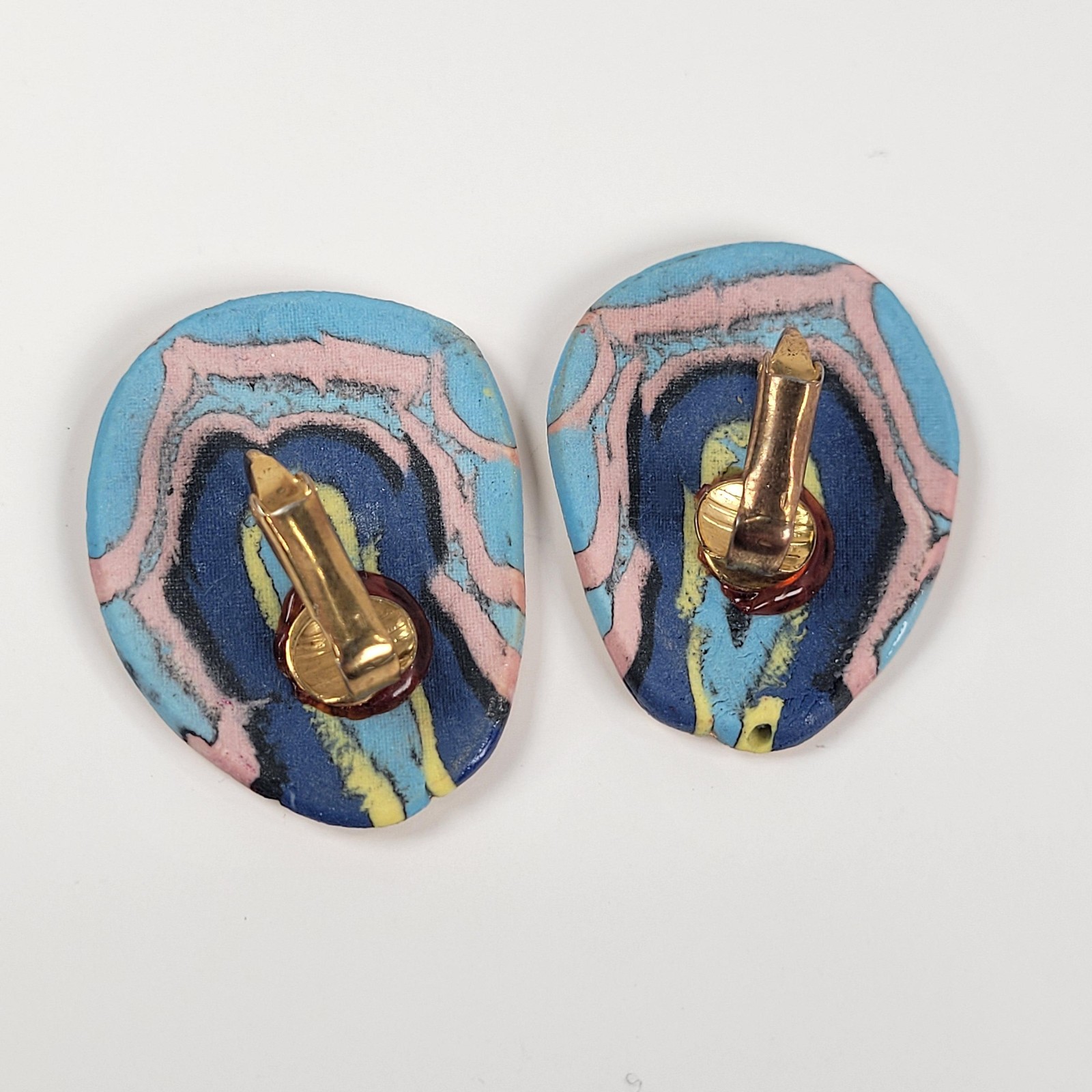 Abstract Swirl Brooch Earrings Set Polymer Clay Multicolor Art Jewelry Hippie