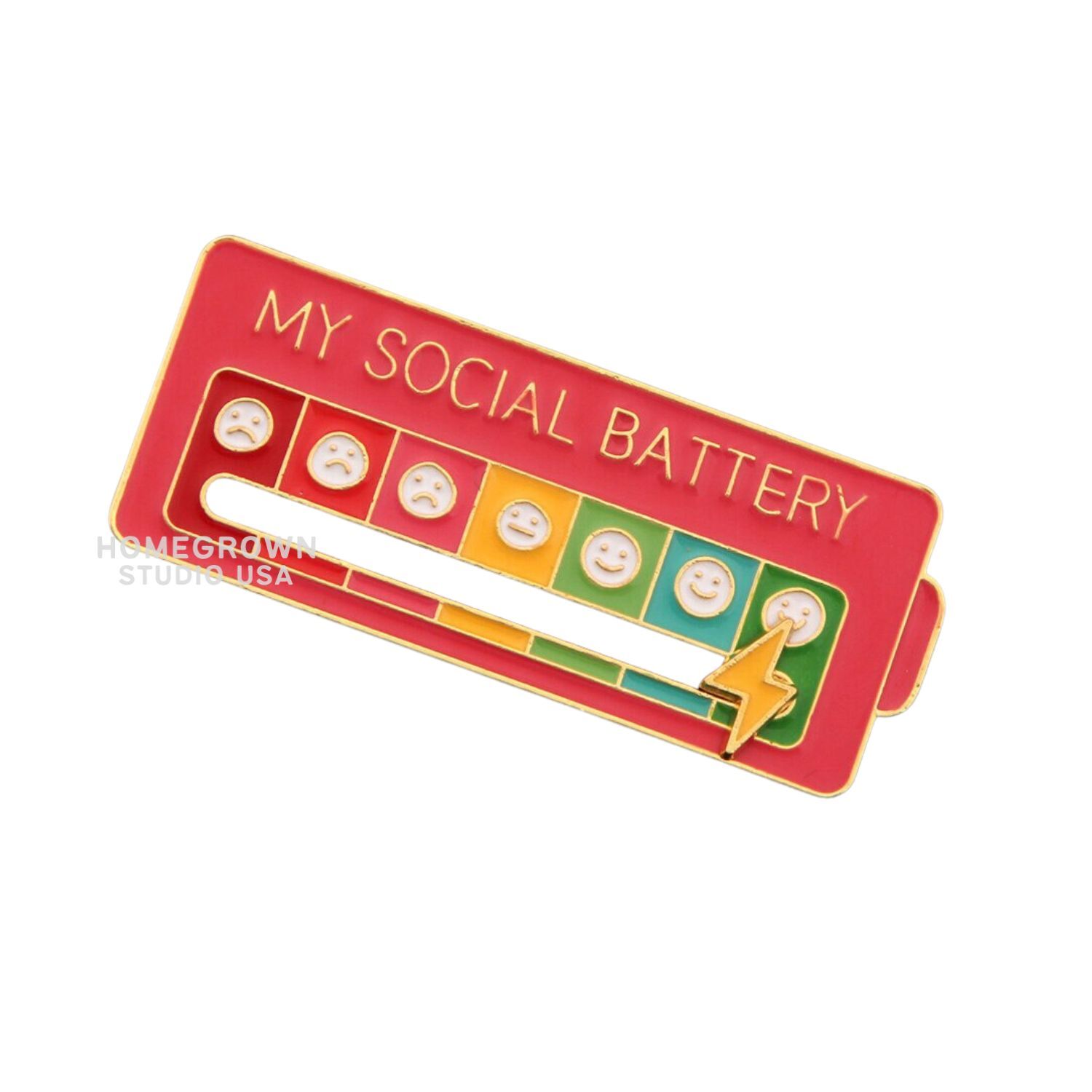 Social Battery Enamel Pin, Social Anxiety Battery Sliding Mood Interactive Pin