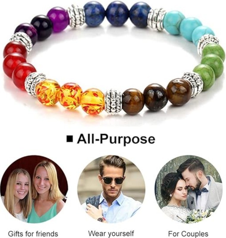 6x Lava Rock Stone 7 Chakra Bracelet Set Yin Yang Gemstone Elastic Healing Beads