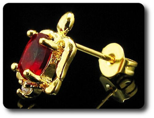 Earrings Ruby 0 3/32×0 9/32in Gold Plated 18 K-9