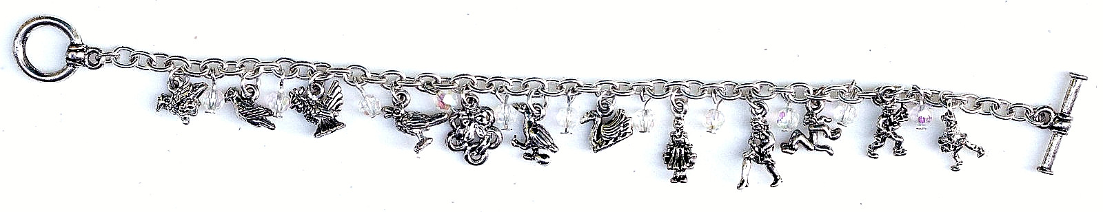 12 Days of Christmas silver tone Charm Bracelet – length = 7.5″ Holiday