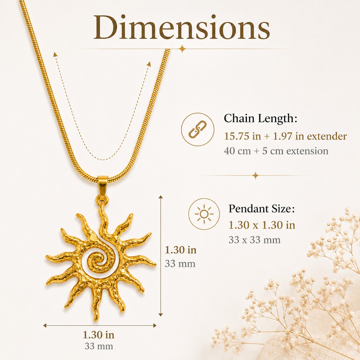 Gold Spiral Sun Necklace Stainless Steel Boho Celestial Pendant Women Jewelry