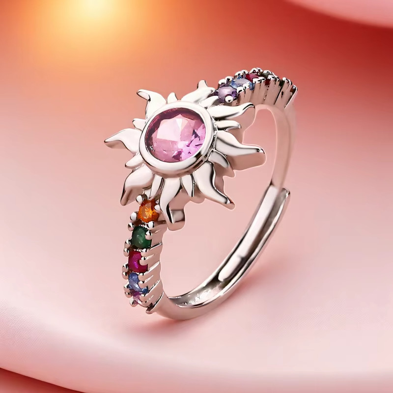 Fashion Stylish Sun Ring for Women Adjustable Zircon Band Gold Silver Color