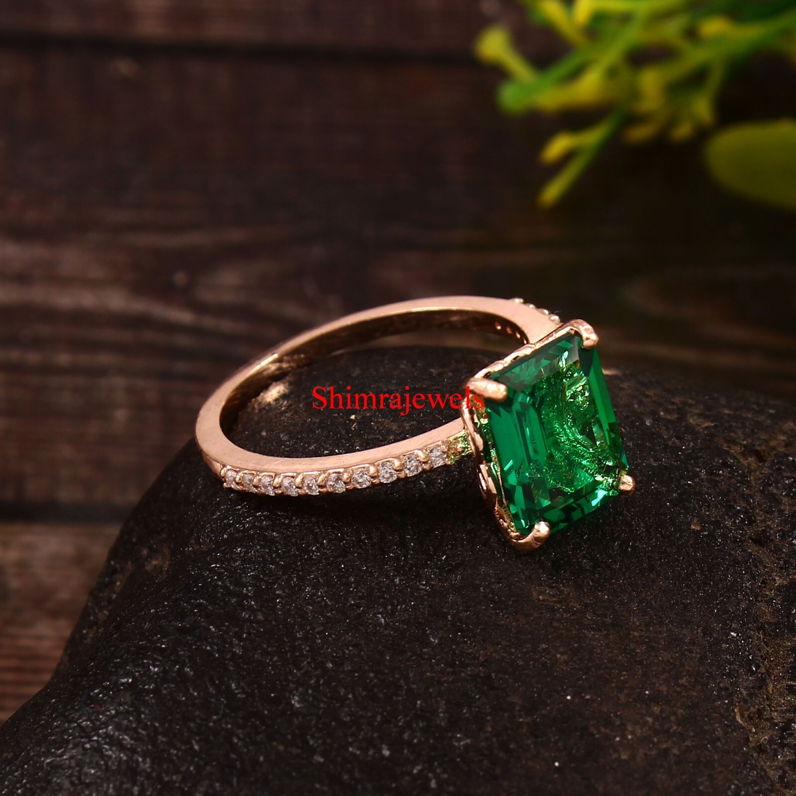 Lab Grown Emerald Gemstone With 18k Rose Gold Plated Silver Women’s Ring #1044