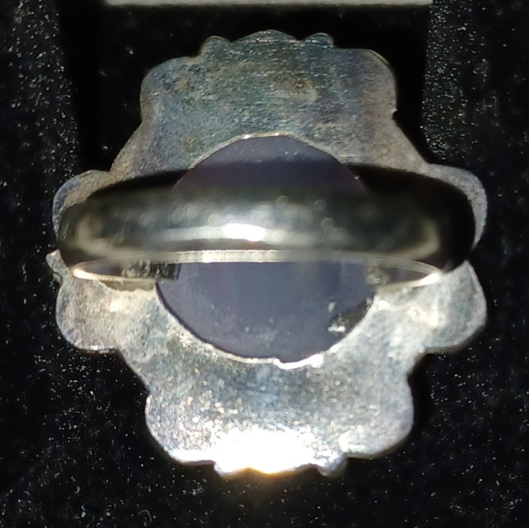 pink round stone cabochon silver ring approx size 5