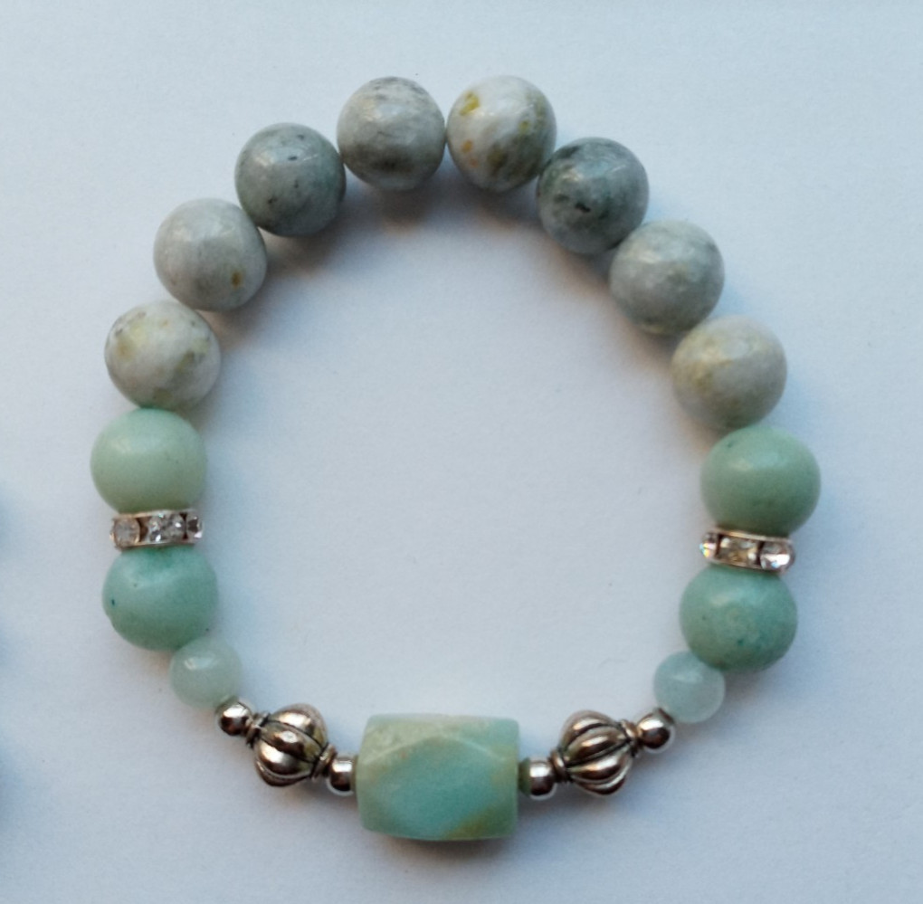 NEW BUY ANY 2 GET 3RD FREE, FACETED AMAZONITE & 10MM AMAZONITE & JADE BRACELET