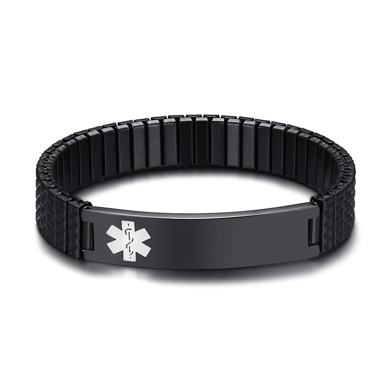 Women Men Medical Alert ID Name Spring Stretch Bracelet Bangle Free Engraving